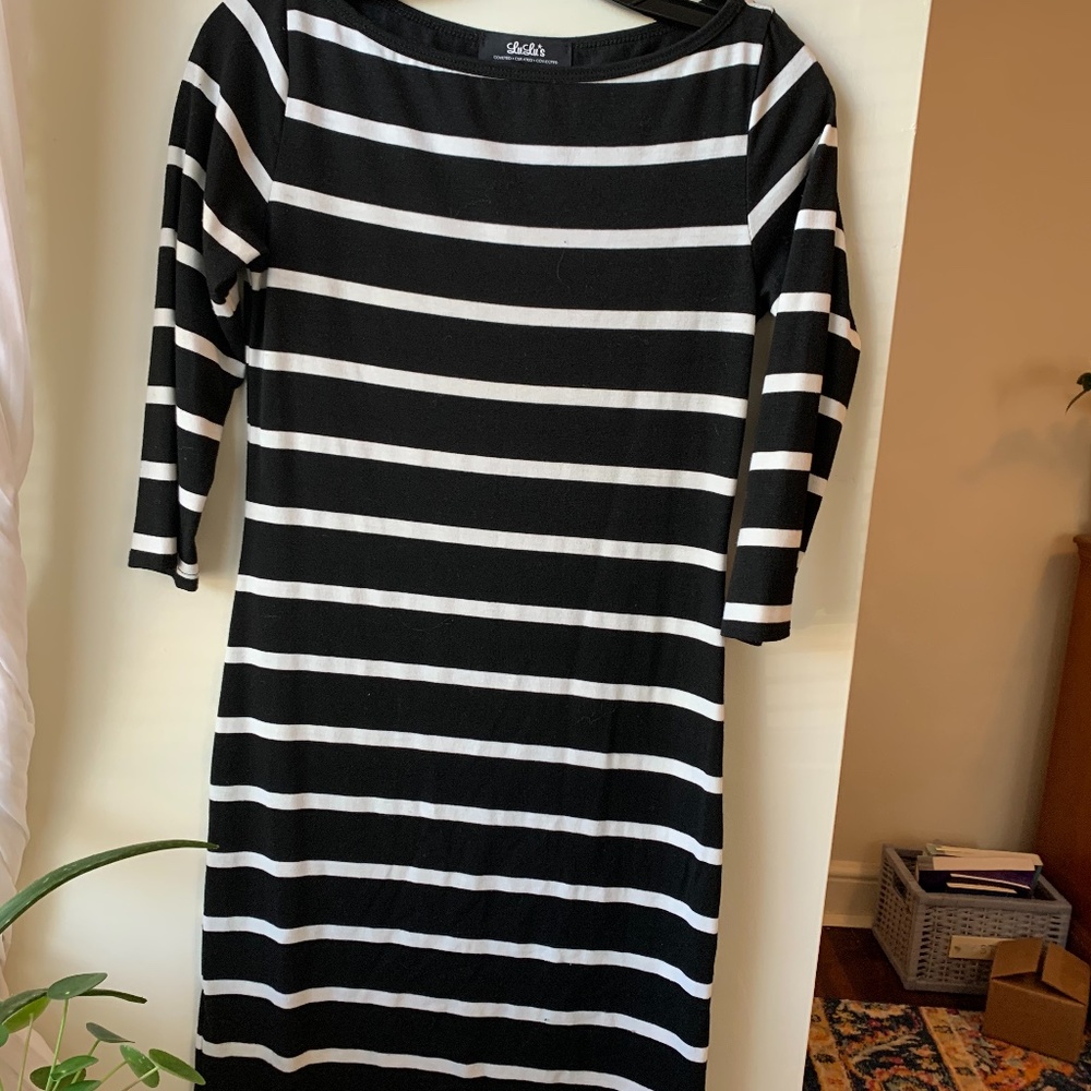 Lulu's Black & White Striped Midi Dress